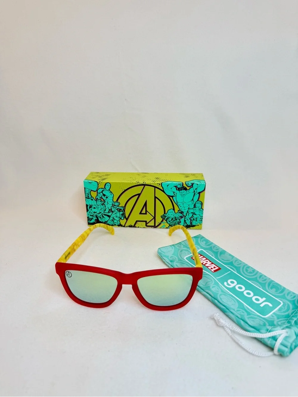Goodr Marvel Red Frame Sunglasses with Yellow Mirrored Lenses- J.A.R.V.I.S.